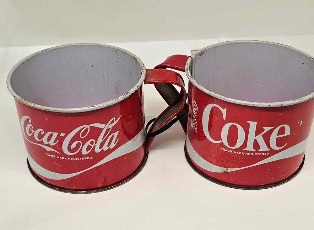 Vintage 1970s Metal Coca Cola Mugs. SET